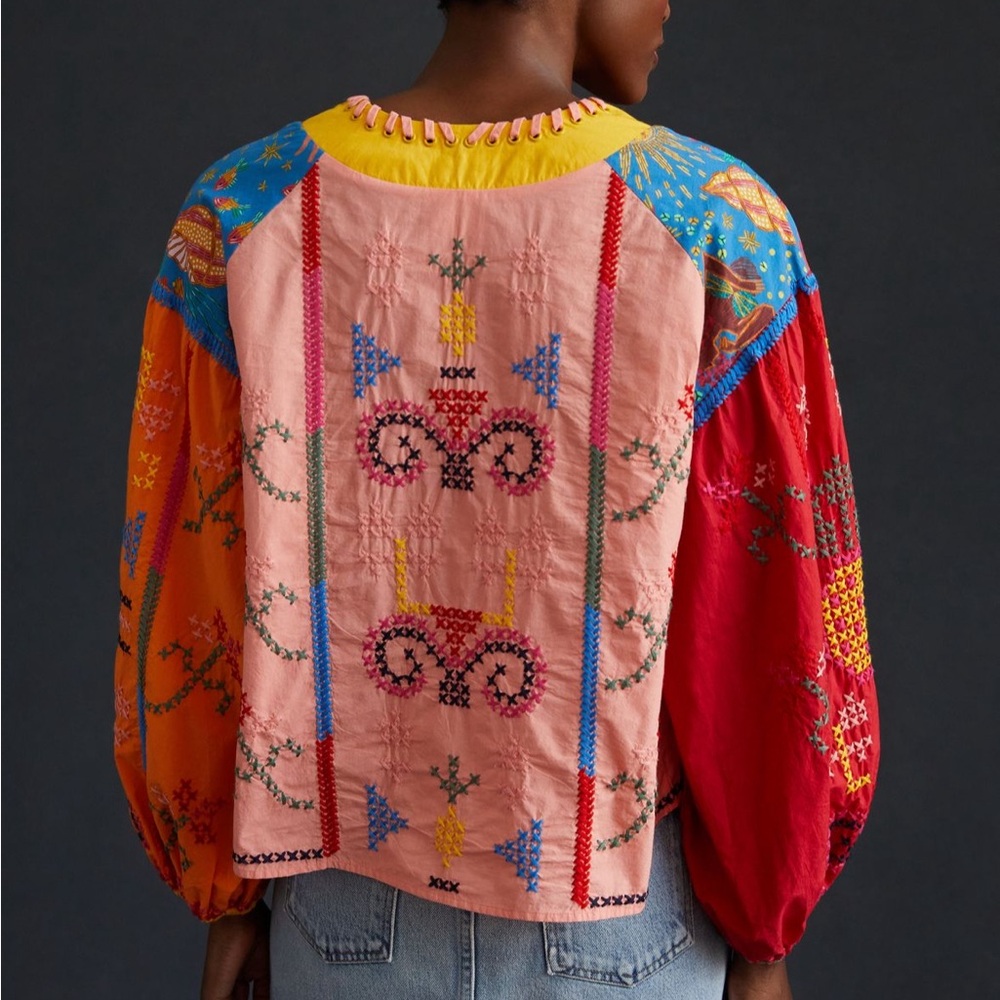 Farm Rio Color Block Embroidered Blouse - Picture 2 of 6